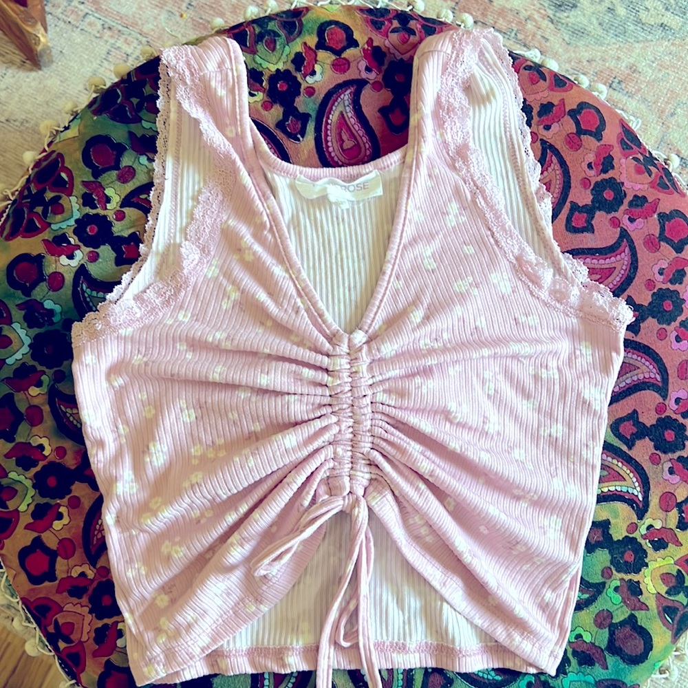 Pink Rose pink drawstring cropped tank